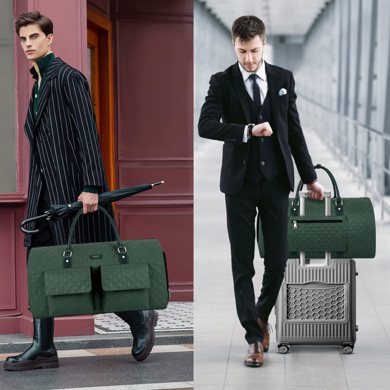 TIBES Garment Bag for Travel With Toiletry Bag Convertible Carry On Weekender Bag Large Travel Duffel Bags for Women 2 in 1 Hanging Suitcase Suit Travel Bags for Women & Men 3pcs Set (H-Green) - Image 5