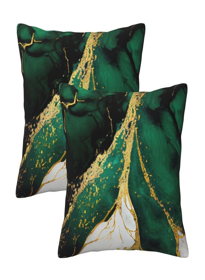 Lcokin Emerald Green and Gold Throw Pillow Cover 18x18 in Set of 2 Marble Cushion Modern Farmhouse Pillow Covers Soft Pillow Cases for Couch Sofa Bedroom Outdoor Home Decor - Image 1