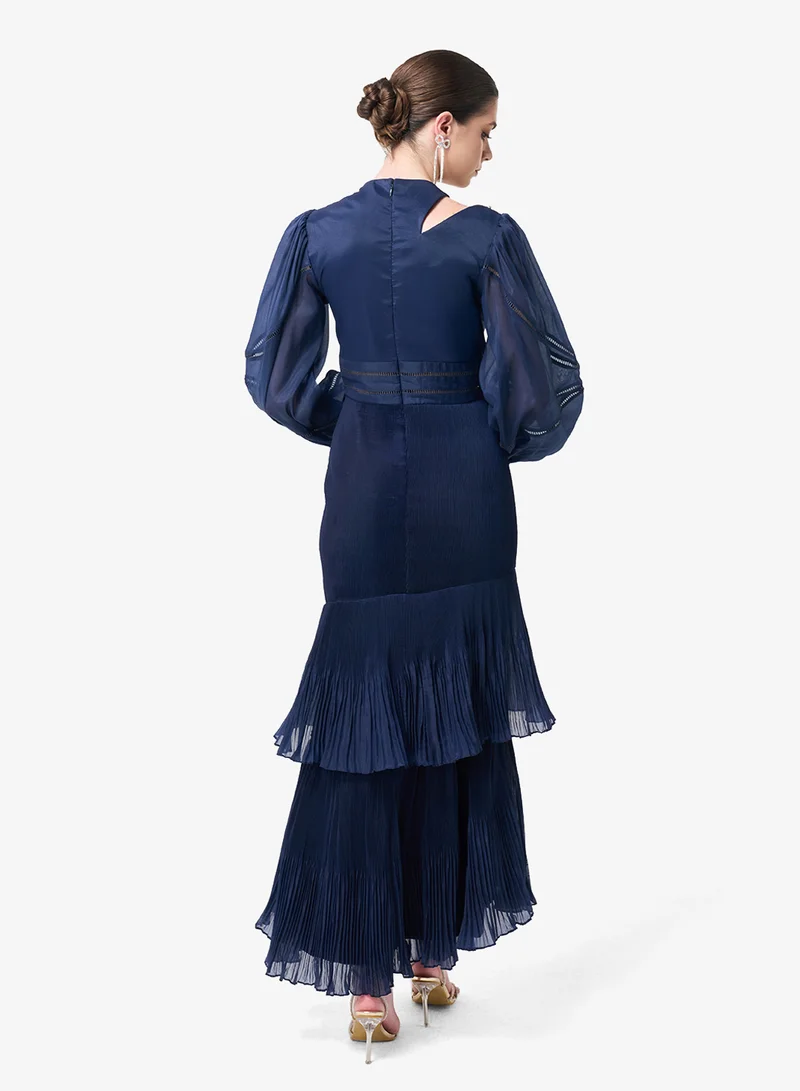 Threadz by Ajooni Tiered Asymmetric Diagonal Cut-Out Neck Maxi Dress