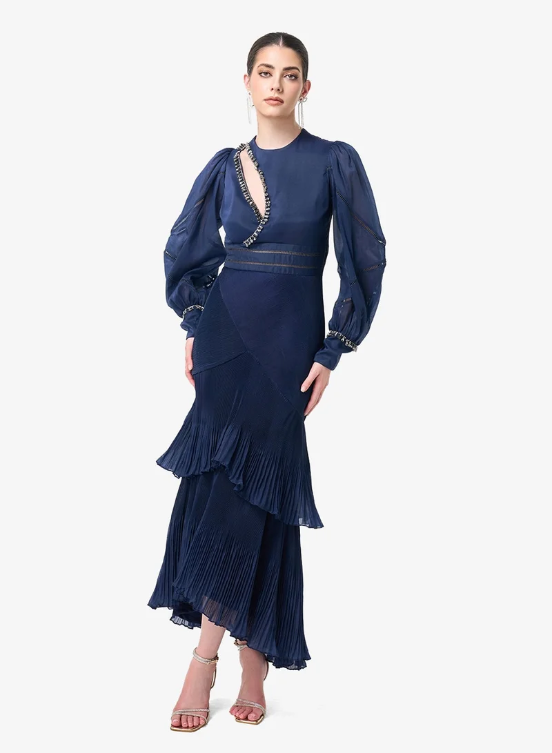 ثريدز باي اجوني فستان ماكسي بياقة غير متماثلة مقصوصة بشكل قطري وطبقات