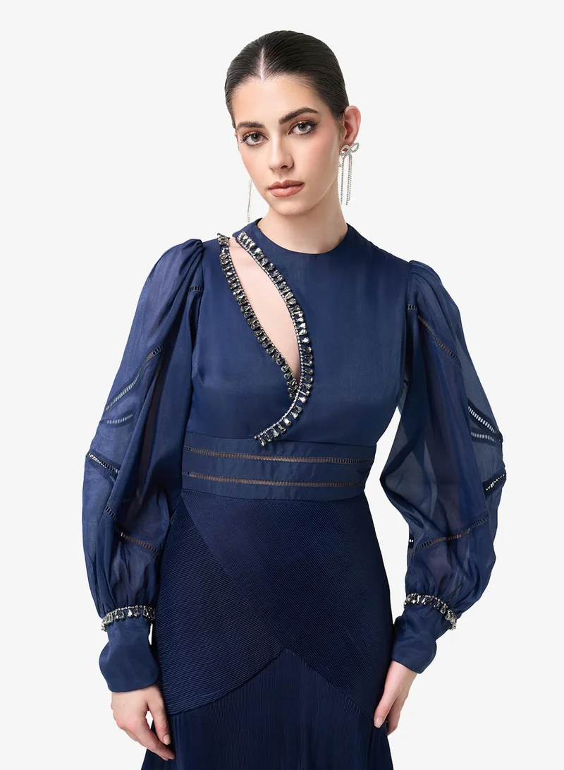 Threadz by Ajooni  Tiered Asymmetric Diagonal Cut-Out Neck Maxi Dress for Women | Best Price UAE