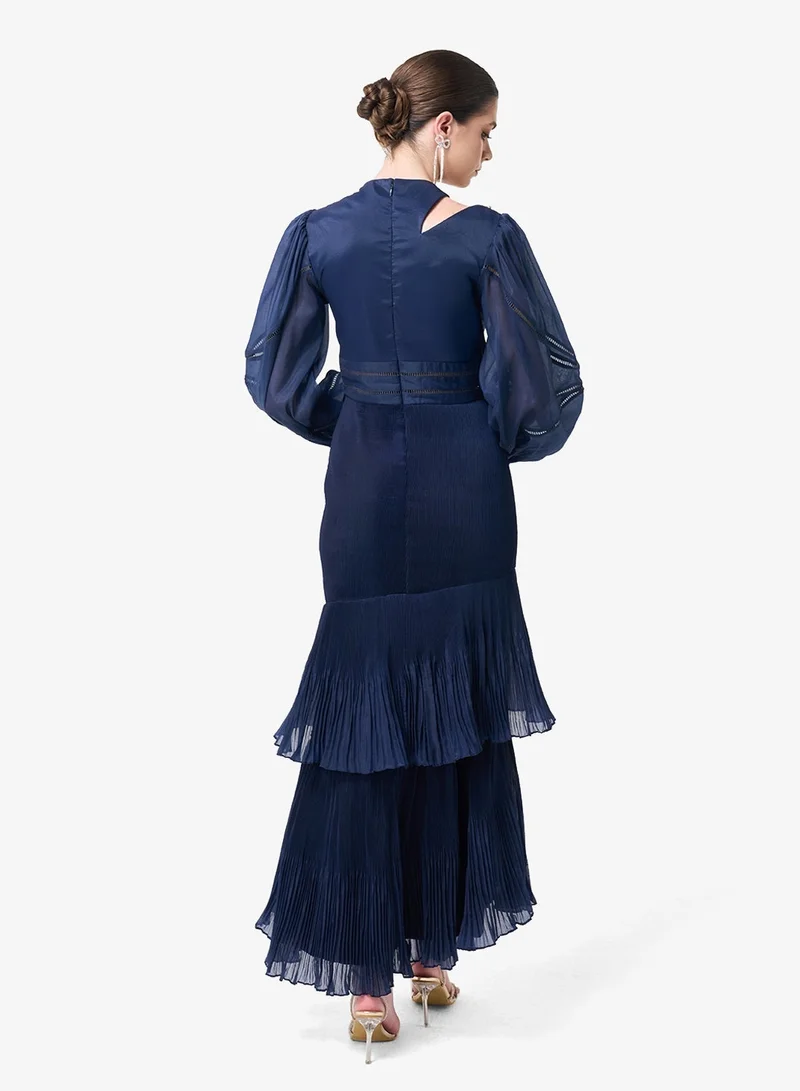 Threadz By Ajooni  Tiered Asymmetric Diagonal Cut-Out Neck Maxi Dress for Women | Best Price UAE