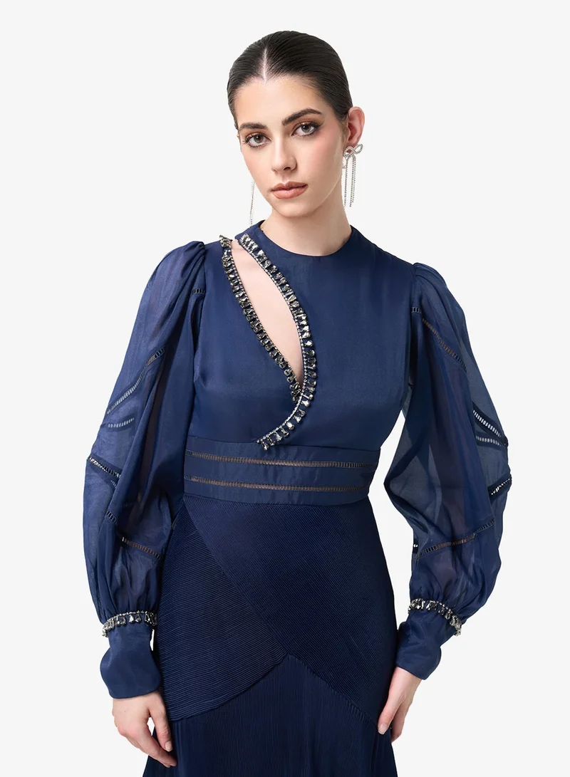 Threadz By Ajooni  Tiered Asymmetric Diagonal Cut-Out Neck Maxi Dress for Women | Best Price UAE