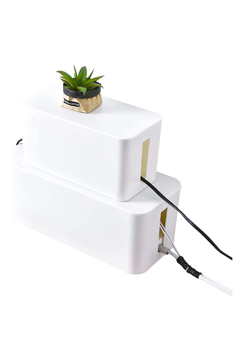 Y&D SYOSI Cable Management Organizer Box Tidy to Cover Hide Electric Wire Cord Power Strip and Extension Lead Small Large Storage for Desk Bedside Table Bathroom Set of 2 - Image 1