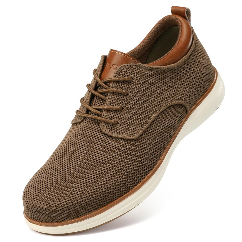 VILOCY Men's Wide Casual Dress Oxfords Business Shoes Fashion Sneakers Mesh Breathable Comfortable Walking Shoes Brown,EU44 - Image 1