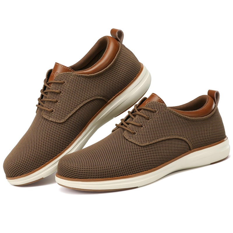 VILOCY Men's Wide Casual Dress Oxfords Business Shoes Fashion Sneakers Mesh Breathable Comfortable Walking Shoes Brown,EU44 - Image 2