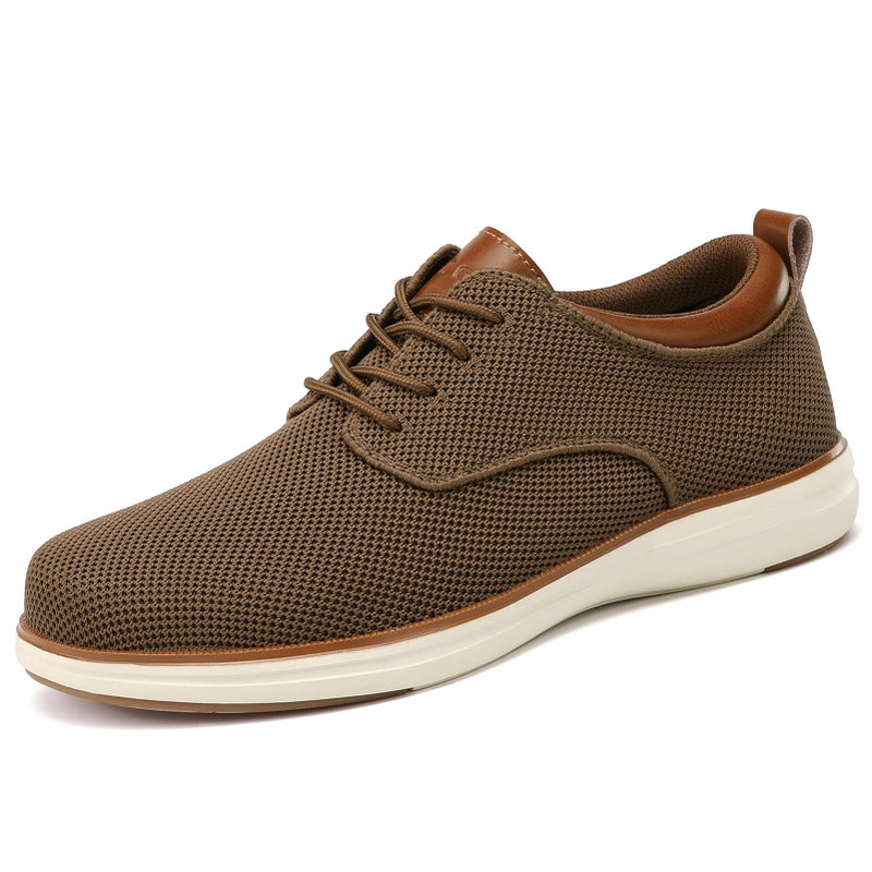 VILOCY Men's Wide Casual Dress Oxfords Business Shoes Fashion Sneakers Mesh Breathable Comfortable Walking Shoes Brown,EU44 - Image 4