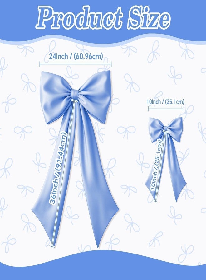 Vibzox Blue Bow Decor 2 Pack,Large & Small Blue Coquette Room Backdrop Wall Decor for Bachelorette Baby Shower Bridal Shower Bow Birthday Decorations - Image 2