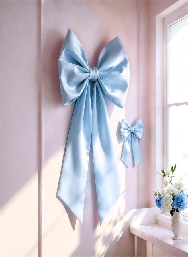 Vibzox Blue Bow Decor 2 Pack,Large & Small Blue Coquette Room Backdrop Wall Decor for Bachelorette Baby Shower Bridal Shower Bow Birthday Decorations - Image 1