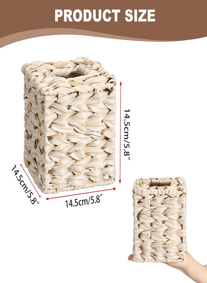 Sumnacon Wicker Tissue Box Cover, Square Tissue Box Holder, Hand Woven Facial Tissues Dispenser, Decorative Boho Tissue Box Organizer for Bathroom Bedroom Kitchen Office Table Desk Counter, Beige - Image 3