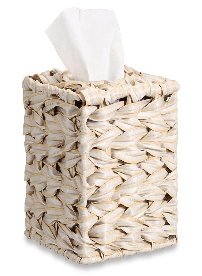 Sumnacon Wicker Tissue Box Cover, Square Tissue Box Holder, Hand Woven Facial Tissues Dispenser, Decorative Boho Tissue Box Organizer for Bathroom Bedroom Kitchen Office Table Desk Counter, Beige - Image 1