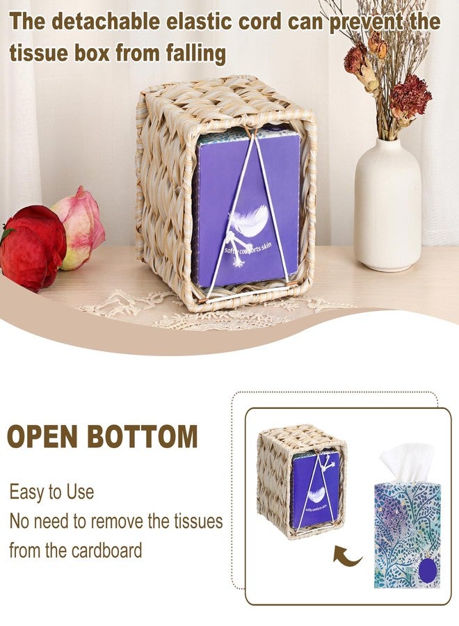 Sumnacon Wicker Tissue Box Cover, Square Tissue Box Holder, Hand Woven Facial Tissues Dispenser, Decorative Boho Tissue Box Organizer for Bathroom Bedroom Kitchen Office Table Desk Counter, Beige - Image 5