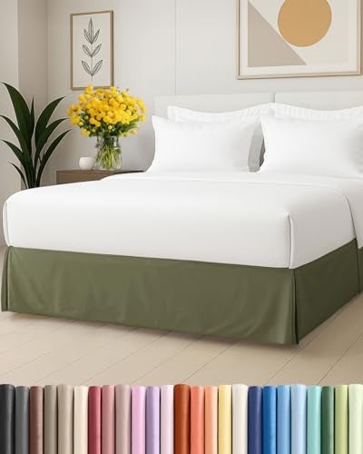 CGK Unlimited Pleated Bed Skirt Queen Size 3 Sided Pleated Bed Skirt Queen UltraSoft Easy Fit with 15 Inch Tailored Drop Hotel Quality Wrinkle Fade Resistant For Women Men Kids and Teens Sage Green - Image 1