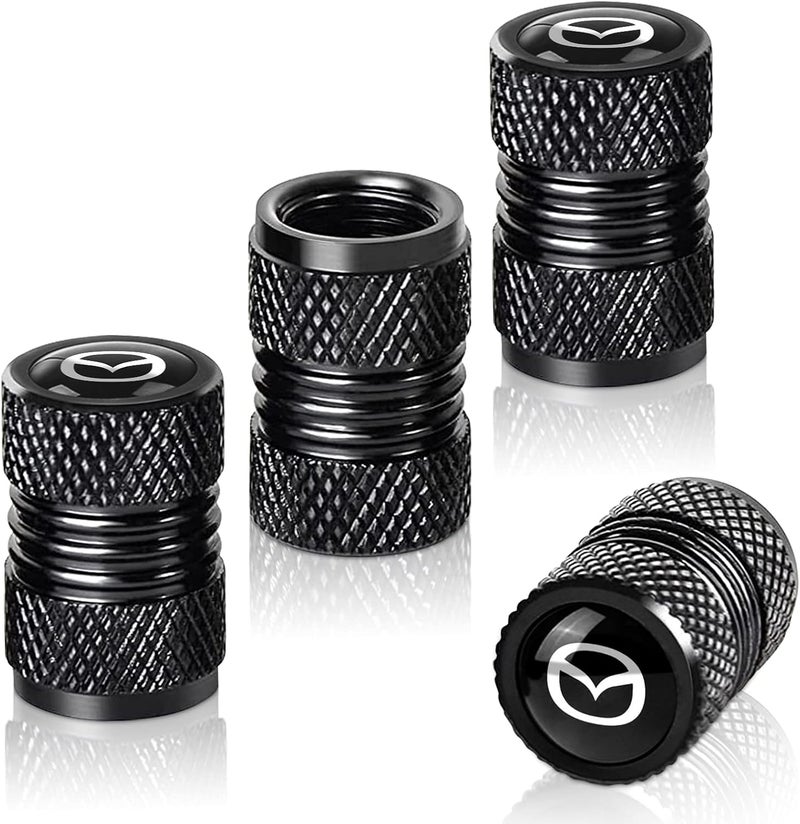 Giwoqu Rocarkb 4 Pcs Black Metal Car Wheel Tire Valve Stem Covers for Mazda - Image 1