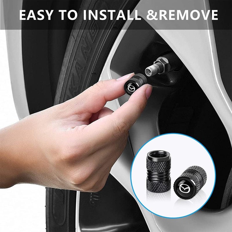 Giwoqu Rocarkb 4 Pcs Black Metal Car Wheel Tire Valve Stem Covers for Mazda - Image 4