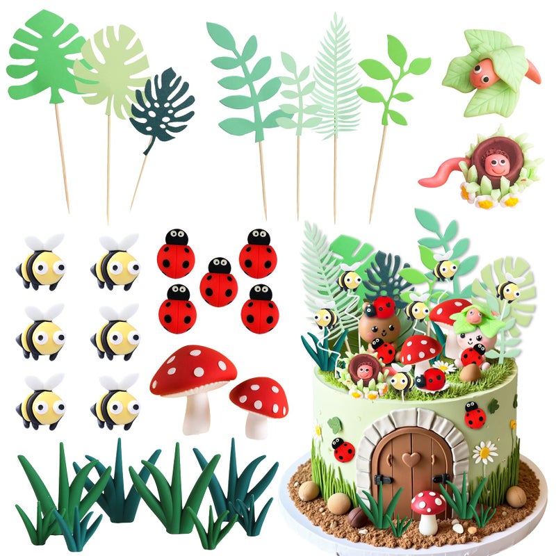 Knana 30Pcs Bug Cake Topper Bug Cake Decorations with Bee Mushroom Insect Cake Topper Insect Party Decorations - Image 1