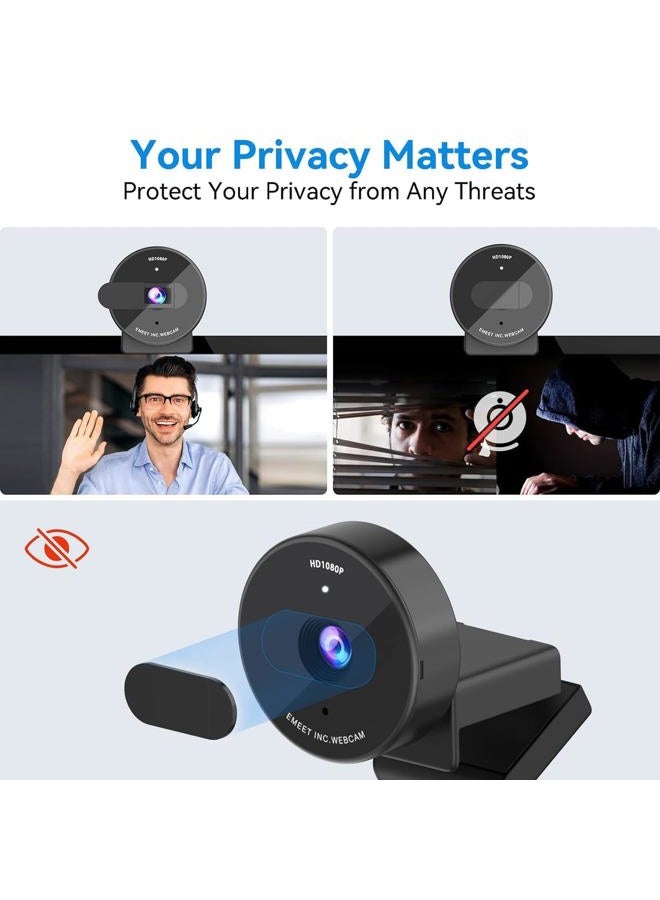 eMeet كاميرا ويب eMeet 1080P - كاميرا USB مع ميكروفون وغطاء خصوصية مادي، ميكروفون مزود بتقنية إلغاء الضوضاء، تصحيح تلقائي للإضاءة، كاميرا ويب فائق الصغر C950 بدقة FHD بزاوية رؤية 70° للاجتماعات/الدروس عبر الإنترنت/Zoom/YouTube، باللون الأسود - Image 2