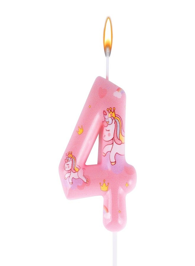 Wanlab Unicorn Number 4 Candle,Birthday Candles,Numeral Cake Topper Pink Cute Birthday Decorations for Girls Party Supplies,Anniversary,Theme Party Favors - Image 1