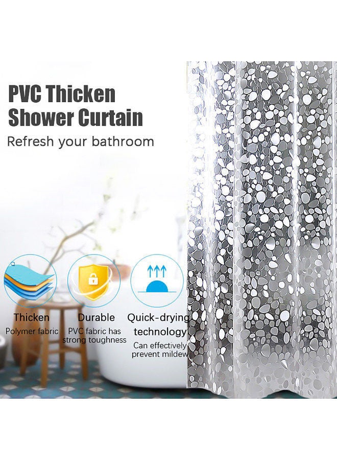 1PC Shower Curtain with Hooks PVC Waterproof Mildew Resistant Antibacterial 3D White Semi Transparent Pebble - Image 2