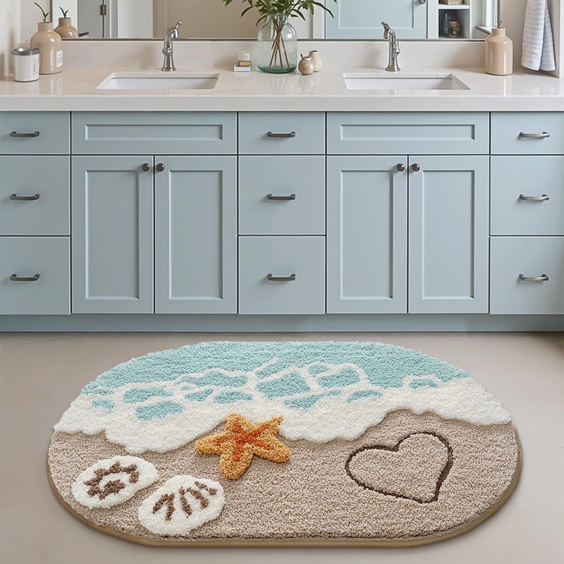 LUMI Soft and Absorbent Beach Bathroom Rug, Non-Slip Backing, Ideal for Bathroom, Kitchen and Entryway Decor, Sea Beach Starfish Shell Bath Decor, Blue, 22"x34" - Image 4