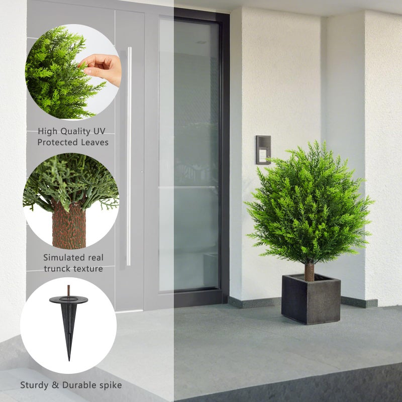 MyGrove 26.5" Artificial Cedar Topiary Ball Trees, Set of 2 UV Resistant Fake Evergreen Trees Shrubs Bushes Artificial Plants with Ground Spike Faux Cypress Plants for Indoor Outdoor Front Porch Garden - Image 4