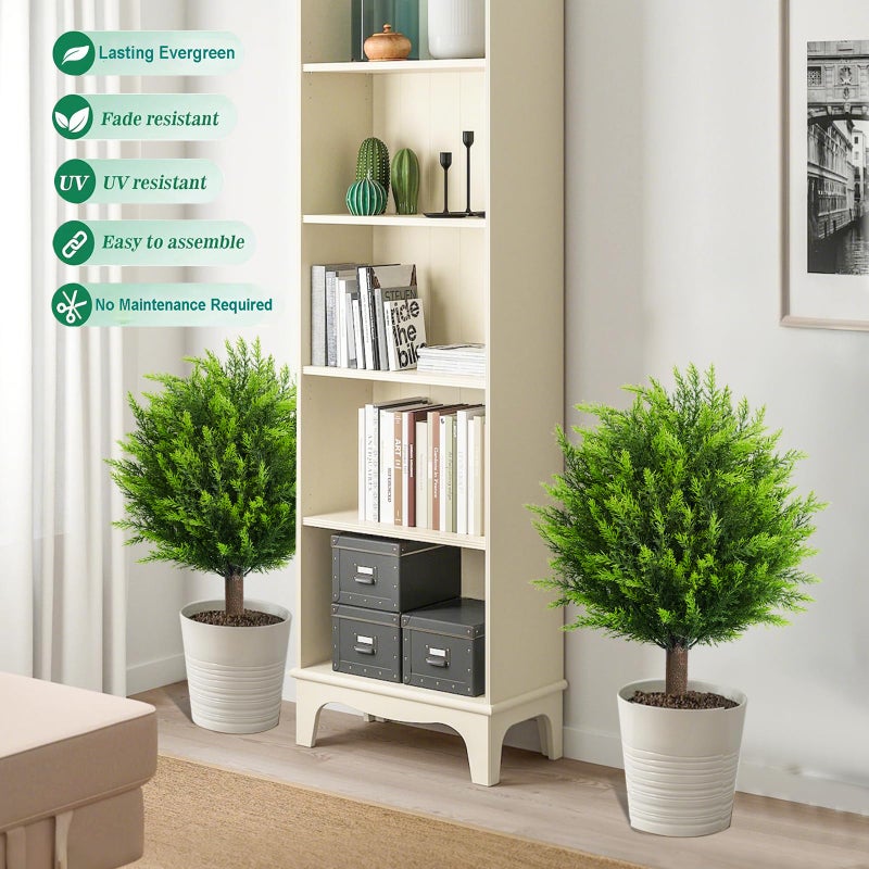 MyGrove 26.5" Artificial Cedar Topiary Ball Trees, Set of 2 UV Resistant Fake Evergreen Trees Shrubs Bushes Artificial Plants with Ground Spike Faux Cypress Plants for Indoor Outdoor Front Porch Garden - Image 5