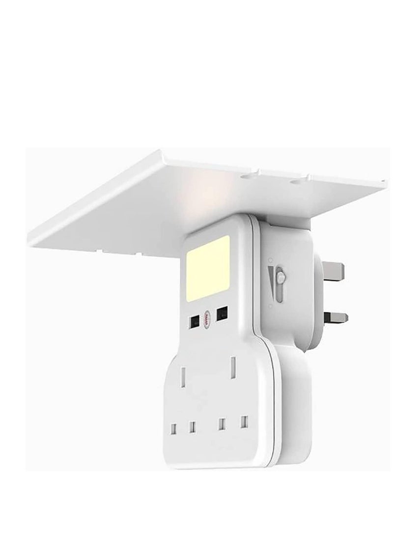 Multi-Function Power Socket and Night Light by Porodo 13A 12W, Universal Power Adapter Socket, Intelligent Light Sensor with Tablet & Phone Tray | Light Dimmer (3 Pin UK) - White - PD-WMACU-WH  - Image 1