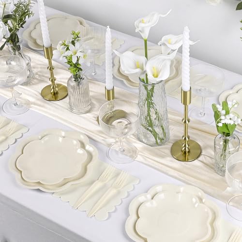 ZUQMZUQ 96 Pcs Ivory Paper Plates and Napkins Set Cream Party supplies for 24 Guest Including Beige Scalloped Disposable Dessert Paper Plates Napkin Plastic Fork for Baby Shower Bridal Shower Wedding - Image 5