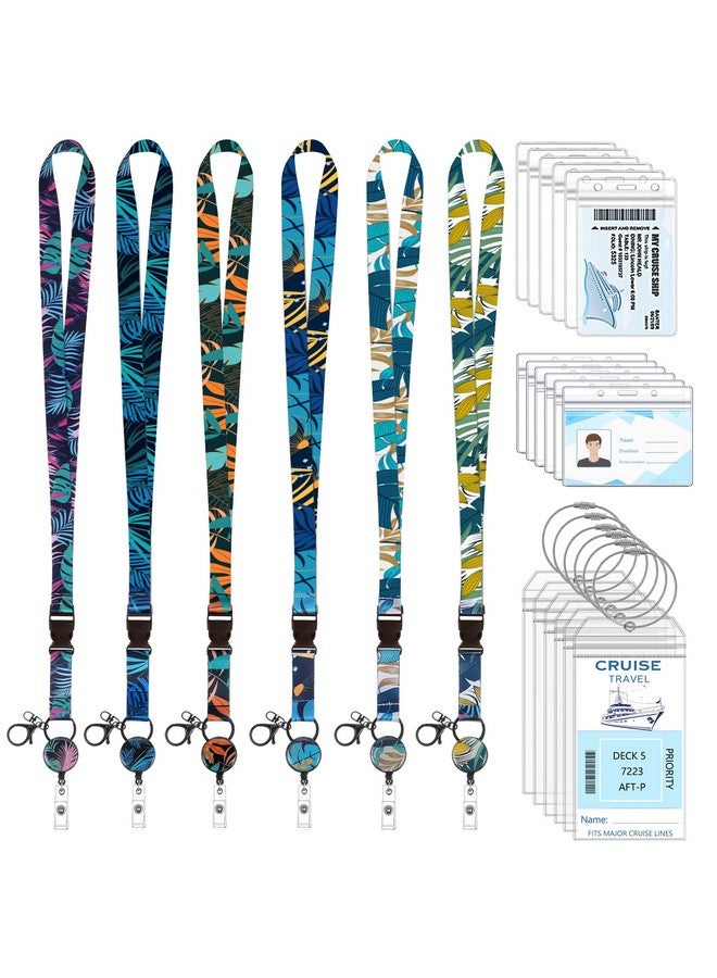 Prudiut 24 Pcs Cruise Lanyards For Ship Cards Kits Includes 6 Pack Cruise Lanyards With 6 Pack Waterproof Card Holder With 6 Pack Cruise Luggage Tags And Retractable Badge Reels For Cruises Ship Essentials - Image 1
