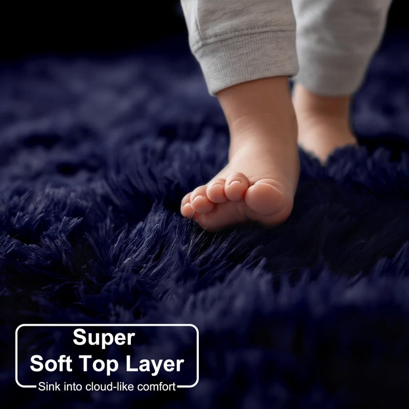 Amdrebio Dark Navy Round Rug 4Ft for Boys Room Bedroom, Fluffy Shag Fuzzy Plush Circle Area Rugs for Kids, Teens, Living Room Decor Aesthetic, Indigo Furry Cool Dark Blue Carpet for Dorm Baby Nursery - Image 2
