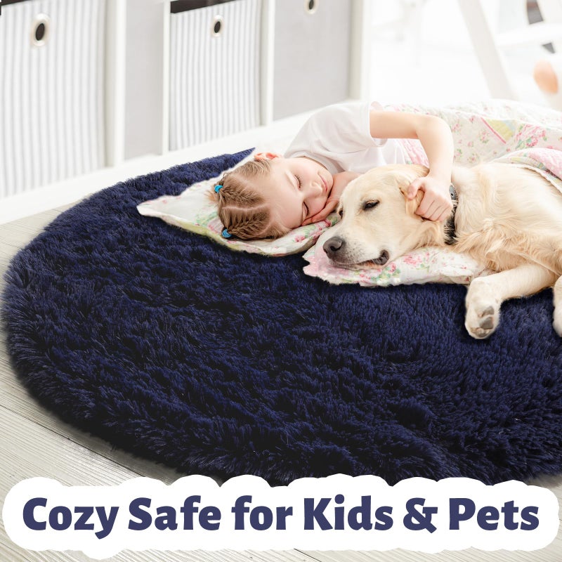 Amdrebio Dark Navy Round Rug 4Ft for Boys Room Bedroom, Fluffy Shag Fuzzy Plush Circle Area Rugs for Kids, Teens, Living Room Decor Aesthetic, Indigo Furry Cool Dark Blue Carpet for Dorm Baby Nursery - Image 4