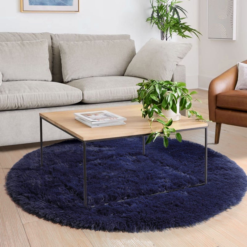 Amdrebio Dark Navy Round Rug 4Ft for Boys Room Bedroom, Fluffy Shag Fuzzy Plush Circle Area Rugs for Kids, Teens, Living Room Decor Aesthetic, Indigo Furry Cool Dark Blue Carpet for Dorm Baby Nursery - Image 5