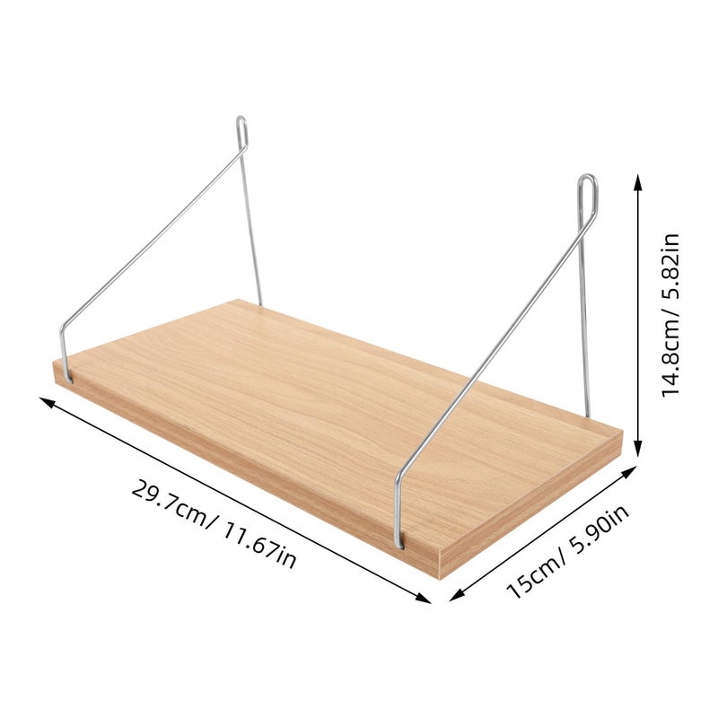 رف Floating Wall Shelf No Drilling Mounted 30x15cm Natural Wood Finish Storage Display - Image 4