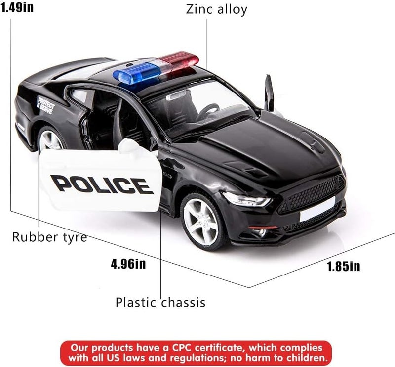 BDTCTK 1/36 Scale Ford Mustang GT Police Car Model Zinc Alloy Die-Cast Pull Back Vehicles Kid Toys for Boy Girl Gift (Black) - Image 2