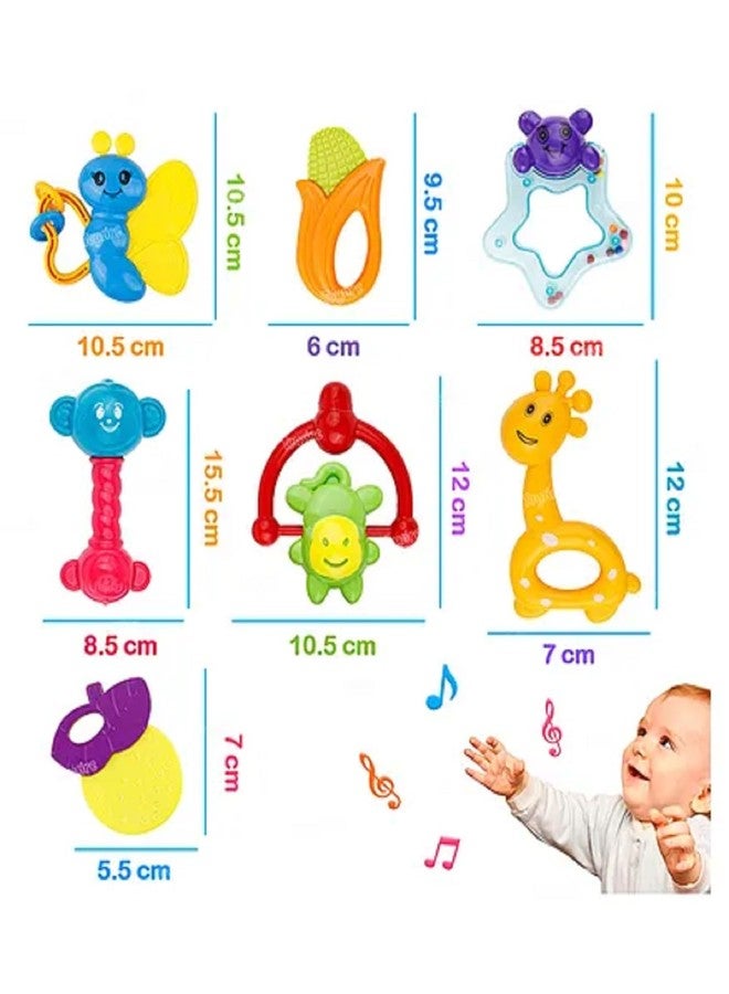 YUIOP - Rattle Set & Teether Toy - Ergonomic Grip - Melodious Sound - Smooth Rolling - Baby Toys - Attractive Colors - Baby Safe (Safari Rattles(7 Pcs)) - Image 2