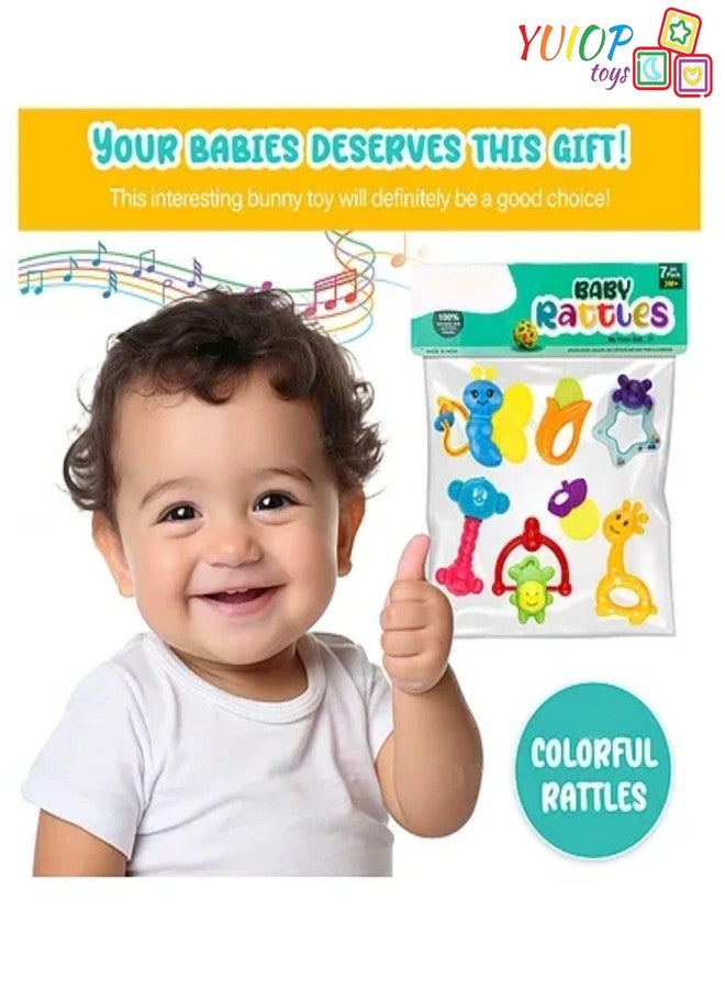 YUIOP - Rattle Set & Teether Toy - Ergonomic Grip - Melodious Sound - Smooth Rolling - Baby Toys - Attractive Colors - Baby Safe (Safari Rattles(7 Pcs)) - Image 4