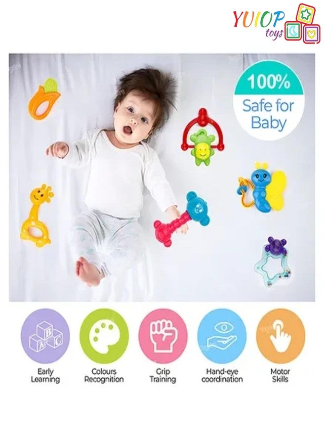 YUIOP - Rattle Set & Teether Toy - Ergonomic Grip - Melodious Sound - Smooth Rolling - Baby Toys - Attractive Colors - Baby Safe (Safari Rattles(7 Pcs)) - Image 3