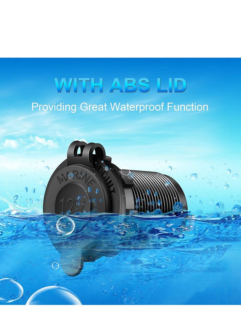 Captaintech 12V/24V Car Cigarette Lighter Socket Replacement with Blue LED for Marine Motorcycle Scooter ATV RV and More, Waterproof Pack of 2 Black Blu Ray - Image 4