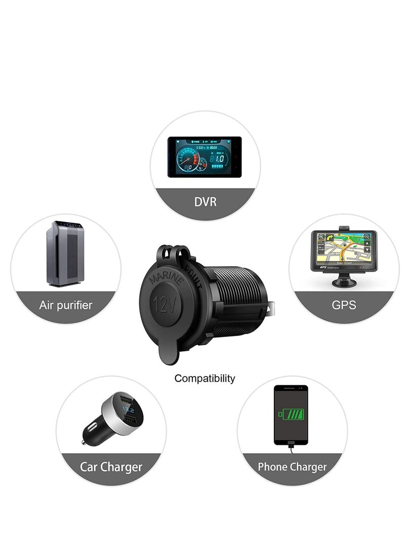 Captaintech 12V/24V Car Cigarette Lighter Socket Replacement with Blue LED for Marine Motorcycle Scooter ATV RV and More, Waterproof Pack of 2 Black Blu Ray - Image 3