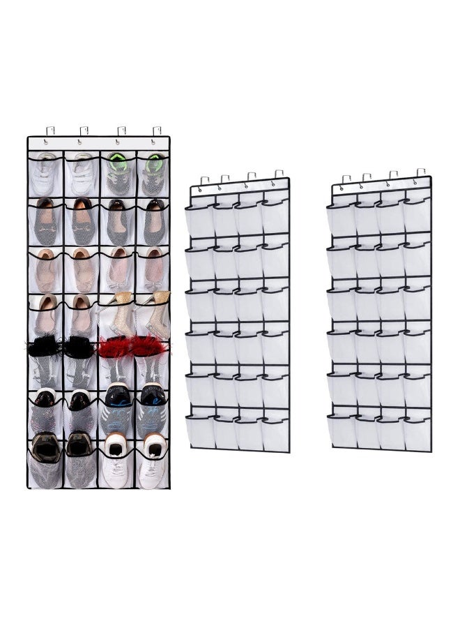 2 Pack Over The Door Shoes Organizer, Door Hanging Shoe Holder Rack Organizer Shoe Storage with 24 Durable Mesh Pockets, Works Well for Bedroom, Pantry, Dorm, White