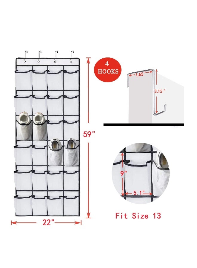 2 Pack Over The Door Shoes Organizer, Door Hanging Shoe Holder Rack Organizer Shoe Storage with 24 Durable Mesh Pockets, Works Well for Bedroom, Pantry, Dorm, White