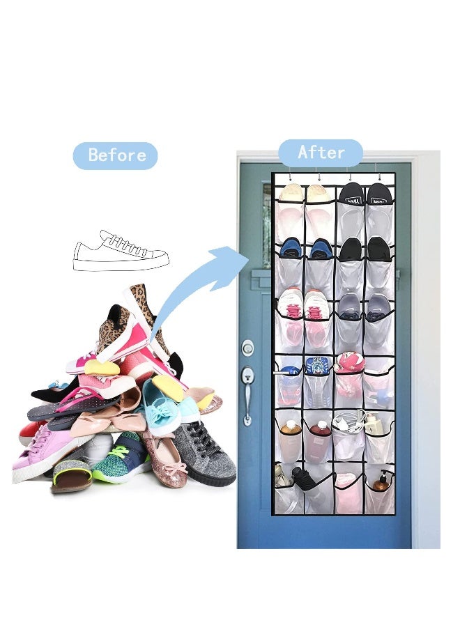 2 Pack Over The Door Shoes Organizer, Door Hanging Shoe Holder Rack Organizer Shoe Storage with 24 Durable Mesh Pockets, Works Well for Bedroom, Pantry, Dorm, White