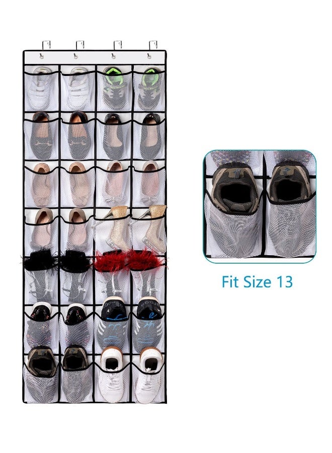 2 Pack Over The Door Shoes Organizer, Door Hanging Shoe Holder Rack Organizer Shoe Storage with 24 Durable Mesh Pockets, Works Well for Bedroom, Pantry, Dorm, White