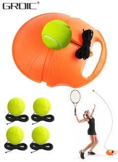 5-PCs Tennis Trainer Rebound Ball Set, Tennis Practice Trainer Gear Tennis Training Equipment Kit with 1 Trainer Base 4 Elastic Ropes & 4 Balls for Beginners, Kids, Adults