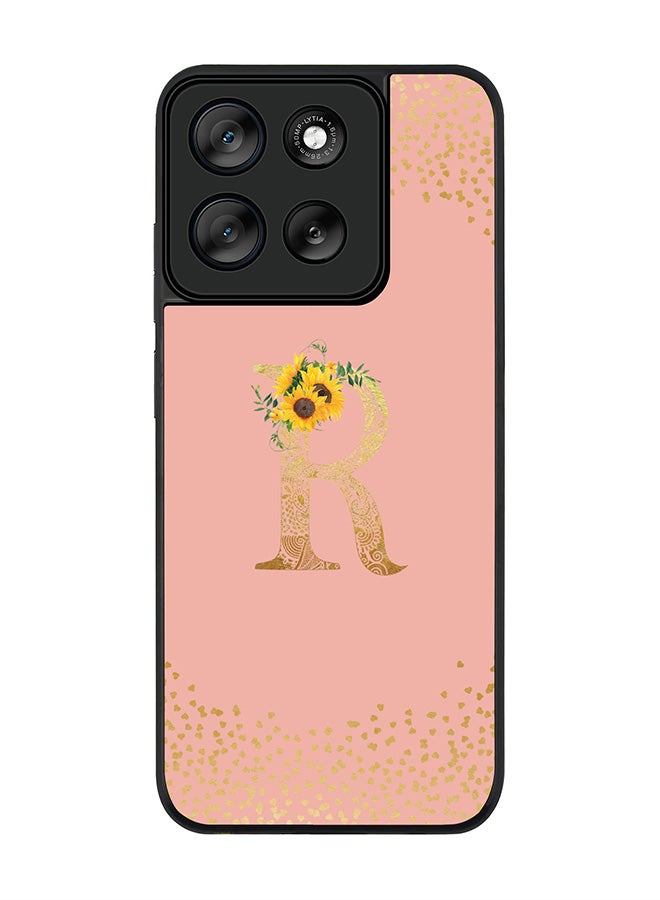 Stylizedd For Motorola Moto G56 Case,Slim fit Camera Protection, Shockproof Thin Phone cover  - Custom Floral Monogram - R  (Rose Pink ) - Image 1