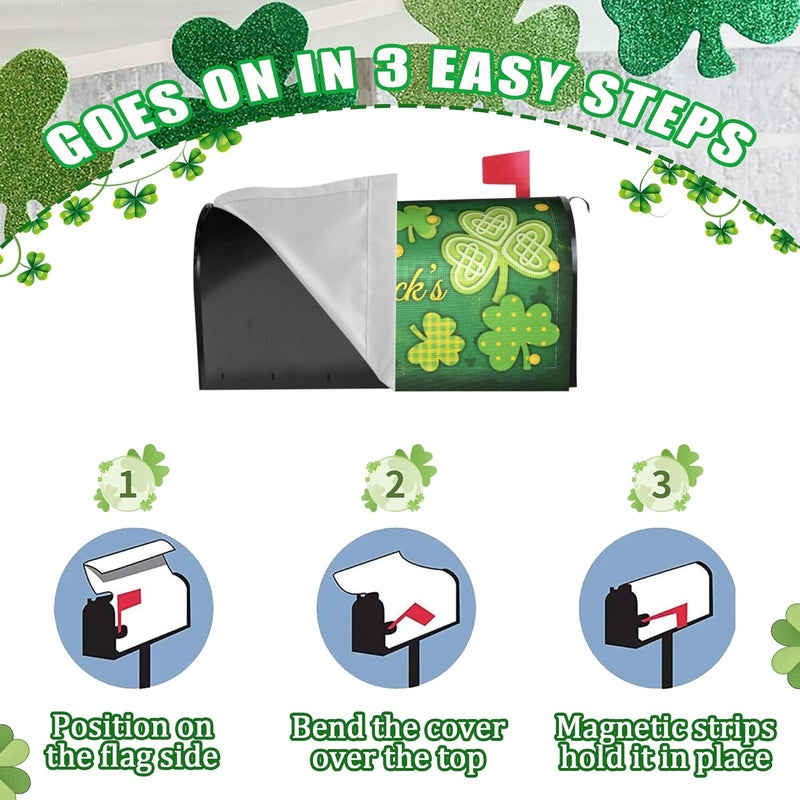 ARKUKT St. Patrick's Day Mailbox Cover Magnetic Shamrock Mailbox Wraps Post Letter Box Cover for Garden Yard Home Decor Standard Size 21" x 18" - Image 4