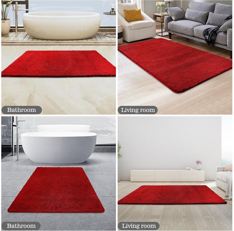 Yeaban Bathroom Runner Rug 30 x 50 Inch – Thick Chenille Long Bath Mat | Absorbent and Washable Extra Large Bath Rug Non-Slip, Soft Runner Rug for Bathroom, Shower, Sink - (Red) - Image 5