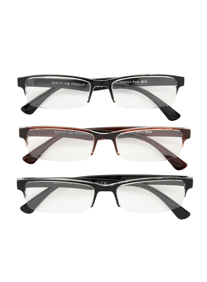 Foster Grant Men'S Pete Rectangular Reading Glasses Black And Brown 3 Pack 2.5X  - Image 2