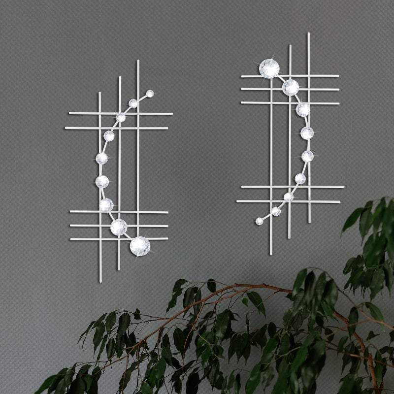 ZEXUIRU 2 Pack Silver Abstrac Wall Decor â€“ Metal Crystal Wall Art with Sparkling Rhinestones, 16.5â€™â€™/24 Inch Wall Hanging Set for Living Room Bedroom Bathroom â€“ Modern Bling Home Decorations - Image 5