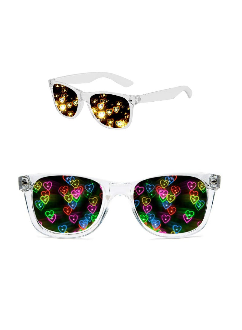 Generic Special Effects Sunglasses, Peach Heart Diffraction Glasses, Festival Party Light Changing Refraction Glasses, Funny Light Diffraction Eyeglasses for Women Men Kids with Heart Effects - Image 1